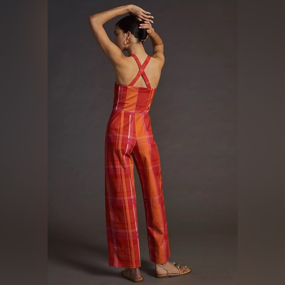 Corey Lynn Calter Orange Cotton‎ Blend Ayla Jumpsuit Sz. M - Picture 2 of 11